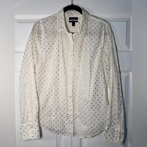 J. Crew 100% Cotton White Shirt with Gold Polka Dots
